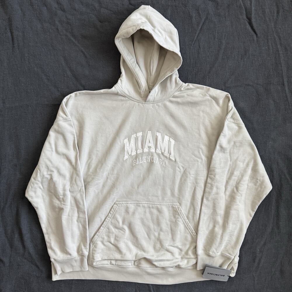 2022 Balenciaga Miami Cities Pullover Hoodie Sweatshirt Size 1 Small Off White